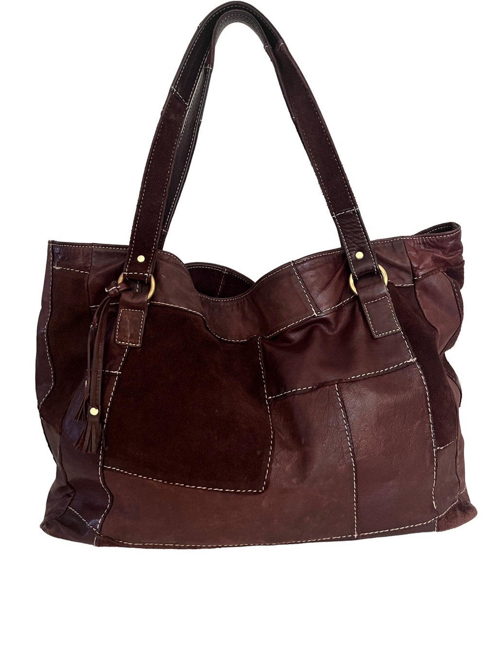 Brown Patchwork Leather Tote Bag Marnie Bugs Original “Digger”